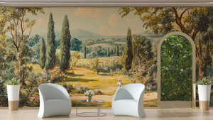 Carta da Parati con Dipinto a Olio di Paesaggio Toscana Vintage, Decorazione Murale Classica Europea per Soggiorno, Elegante Arredamento d'Interni - Product Image 2