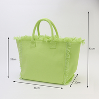 Keymay Sac Cabas de Voyage en Toile Tendance Mignon Couleurs Vives 6 Couleurs Grande Pompom Franges Sac de Plage