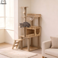 Arbre à chat et chien de luxe en bois, lin et velours, hauteur réglable, écologique, durable, design moderne, multi-plateformes, avec condo fermé en carton