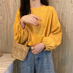 OEM/ODM Nuova Moda T-shirt Casual <span class=keywords><strong>Morbida</strong></span> da <span class=keywords><strong>Donna</strong></span>/Ragazza, Vestibilità Ampia, Colore Tinta Unita, Pullover Bianco con Maniche a Sbuffo e Scollo a O - Product Image 4