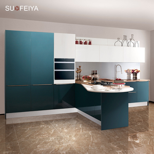 Sofeyia personnalisé moderne de luxe pack plat MDF couleur bleue laqué brillant cuisine garde-manger armoires conceptions - Product Image 1