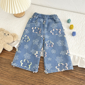 Nuovi Arrivi 2026: <span class=keywords><strong>Jeans</strong></span> Dritti da Bambina con Motivo Dolce, Casual, in Denim, per Primavera Autunno - Product Image 5