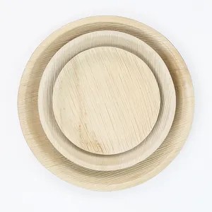 Disposable biodegradable food-grade round shaped palm leaf plate for home hotel outdoor