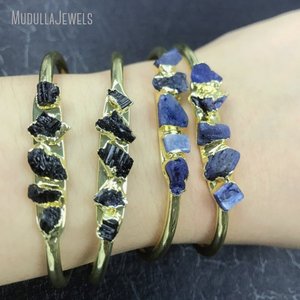 BM45484 천연 보석 전기석 <span class=keywords><strong>Kyanite</strong></span> 자유 형태 조정 가능한 커프 팔찌 금도금 팔찌 보헤미안 보석 - Product Image 6