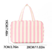 Trousse de Toilette Suspendue Personnalisée Rayée Pliable, Organisateur de Maquillage de Voyage Résistant à l'Eau avec Crochet
