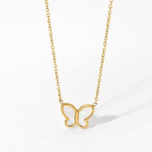 Collar de Mariposa de Acero Inoxidable con Cadena de Bambú, Joyería de Moda Unisex para Bodas, Animales - Product Image 1