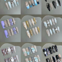 Faux ongles carrés faits à la main, réutilisables, à presser, style aléatoire