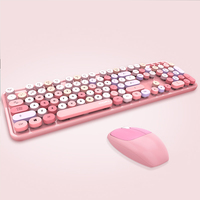 Keyboard dan Mouse nirkabel 2025 warna-warni, tetikus Kombo USB ukuran penuh Retro senyap untuk komputer Laptop dan Desktop