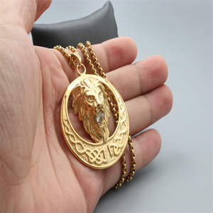 Yunnique – collier avec pendentif tête de Lion rond, en acier inoxydable doré, bijoux unisexes, cadeau à la mode - Product Image 4