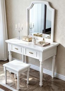 Premium Solid Wood <b>Dressing</b> <b>Table</b> Set with <b>Mirror</b> & Stool, 2 Drawers Storage White <b>Vanity</b> Desk for Bedroom Home Furniture <b>Table</b> - Product Image 3