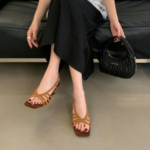Square Toe Women Strappy <b>Block</b> <b>Heel</b> <b>Sandals</b> Ankle Buckle Back Strap <b>Ladies</b> Summer Party Dress Shoes - Product Image 4