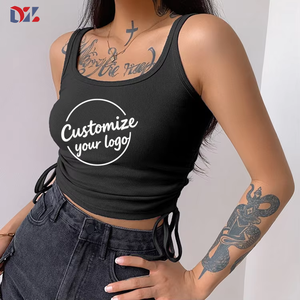 Top Corto da Donna Casual con Scollo a O in Spandex/Cotone, Arricciato con Coulisse <span class=keywords><strong>Laterale</strong></span>, Ecologico e Traspirante - Product Image 1