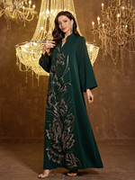 Robe de soirée élégante pour femme, col montant, manches longues, ornée de sequins brillants, broderies et patchwork en satin, respirante, style musulman modeste