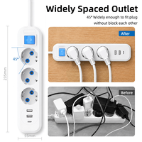 PHEIYON Regleta de 3 tomas europeas con USB-A y USB-C, 16A 3680W, con interruptor maestro de encendido/apagado, para uso hospitalario
