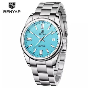 Benyar – montre automatique 5185 en acier inoxydable, sans batterie, pour hommes