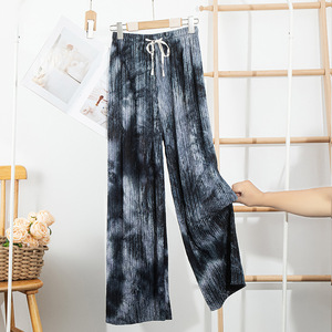 Nuovo modello estivo leggero a vita alta drappeggiato colorato con stampa arruffata <span class=keywords><strong>pantaloni</strong></span> Casual lunghi fino al pavimento Tie-Dye <span class=keywords><strong>pantaloni</strong></span> larghi donna - Product Image 2