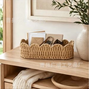 Panier de rangement rectangulaire en corde de papier tressée à la main pour l'organisation du bureau à domicile - Product Image 2