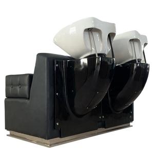 High Quality Portable Double Seater Backrest Ceramic Basin Shampoo Chair Salon Furniture Commercial <b>Black</b> Shampoo <b>Bed</b> <b>Set</b> - Product Image 3