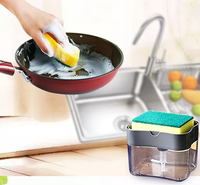 Distributeur de savon à pompe de lavage de vaisselle innovante Porte-éponge en ABS Tampon à récurer pour évier de cuisine Brosse de nettoyage liquide pratique