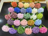 K-0072 Anti UV Haute Qualité Conservé Grandes Feuilles Hortensia Rose Clair Bleu Impression 3D Soie Artificielle Jardin Hortensia