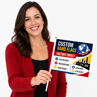 Drapeau à main promotionnel 14x20cm en polyester double tricoté avec bâton en plastique pour événements et carnavals