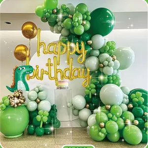 Different Size Green Balloons Arch Kit With Gold Birthday Letters Banners For Kid's Party Latex Balloon Garland Kits For Boys