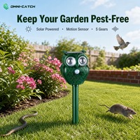 Ahuyentador de Animales Solar Ultrasónico de 5 Niveles con Panel Solar USB-C, Ahuyentador de Plagas con Estaca para Jardín y Patio, Protección Contra Ratas y Pájaros