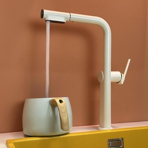 Robinet en laiton blanc crème moderne buse d'aérateur d'eau anti-éclaboussures robinet d'évier rotatif flexible à tirette sortie d'eau à double mode - Product Image 4