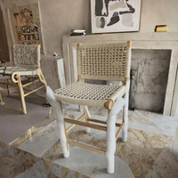 Tabouret de comptoir moderne en bois massif, design corde tressée à la main, chaise haute pour îlot de cuisine, restaurant, mobilier de maison