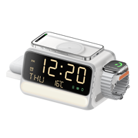 Multifunctioneel draadloos oplaadstation met digitale wekker, LED-nachtlampje, 6-in-1 oplaaddock voor iPhone, Apple Watch en AirPods