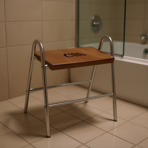 Taburete de Baño de Madera con Estructura de Acero Cromado, 43.4 cm de Largo, 57.7 cm de Ancho, 10 cm de Alto, Equipo de Seguridad - Product Image 3