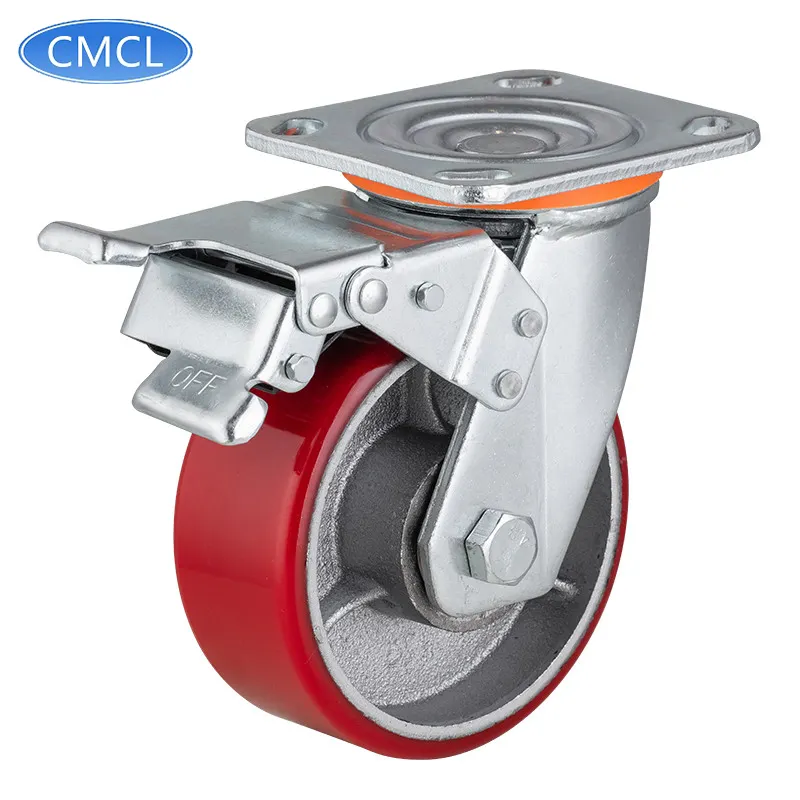Cmcl rodas das rodas industriais 4 5 6 polegadas, rodas resistentes do poliuretano vermelho giratório