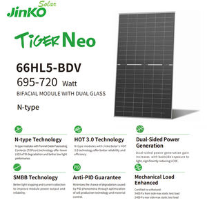 แผงโซลาร์เซลล์เทคโนโลยี Hot 3.0 จากโรงงาน ยี่ห้อ Jinko Tiger Neo แบบ N-Type กระจกสองชั้น กำลังไฟ 695-720 วัตต์ จากผู้ผลิตที่ดี - Product Image 2