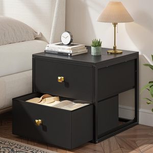 <span class=keywords><strong>Commode</strong></span> autoportante noire avec structure métallique, plateau en <span class=keywords><strong>bois</strong></span>, 4 tiroirs en tissu. Rangement empilable pour placards, convient aux chambres <span class=keywords><strong>et</strong></span> aux espaces sous le lit. - Product Image 1