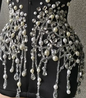 Robe de soirée en perles, col haut, cristaux scintillants, robes de soirée avec épaulettes, mini robes sexy pour femmes, boîte de nuit
