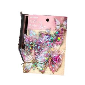 DIY mariposa pastel decoración estéreo bronceado PET láser pegatina papel <span class=keywords><strong>para</strong></span> fiesta suministros y adornos de pastel - Product Image 5