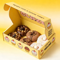 Boîte alimentaire en carton ondulé personnalisée OEM, imprimée, jaune, avec motif de cupcakes et logo, pour boulangeries, pâtisseries et services de restauration