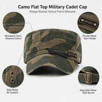 Casquette de patrouille à 6 panneaux en sergé délavé camouflage personnalisé, style cadet vintage, motif camouflage woodland, décontractée, avec visière pare-soleil, pour la chasse en extérieur