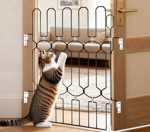Barrière pour animaux de compagnie en métal extensible et réglable, prix d'usine en gros, sûre pour chiens et chats |   Facile à installer et pliable pour une utilisation à domicile - Product Image 1