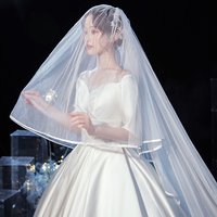 Voile de mariée cathédrale longue à deux couches en satin simple Feishiluo pour femmes, avec peigne et voile facial