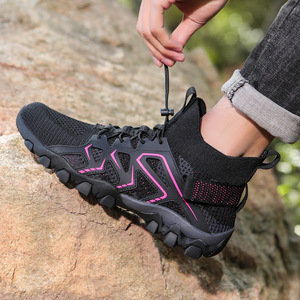 Bottes de randonnée pour hommes, respirantes, en mesh, à tige haute, chaussures de trekking d'extérieur, talon bas, design avec bande élastique - Product Image 1