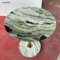 Lander Store Shangrila-Table basse moderne en marbre vert pierre ronde avec métal pour la maison salon OEM/ODM