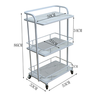 Équipement de salon de manucure moderne en or blanc, chariot de spa à 3 niveaux, chariot à outils de luxe portable avec 4 roues