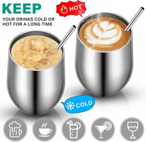 Personalized 12oz Stainless Steel Insulated Powder Coated Egg Shape Cup Promotional Gift <b>Coffee</b> Mug Custom Wine Tumbler with Lid - Product Image 5