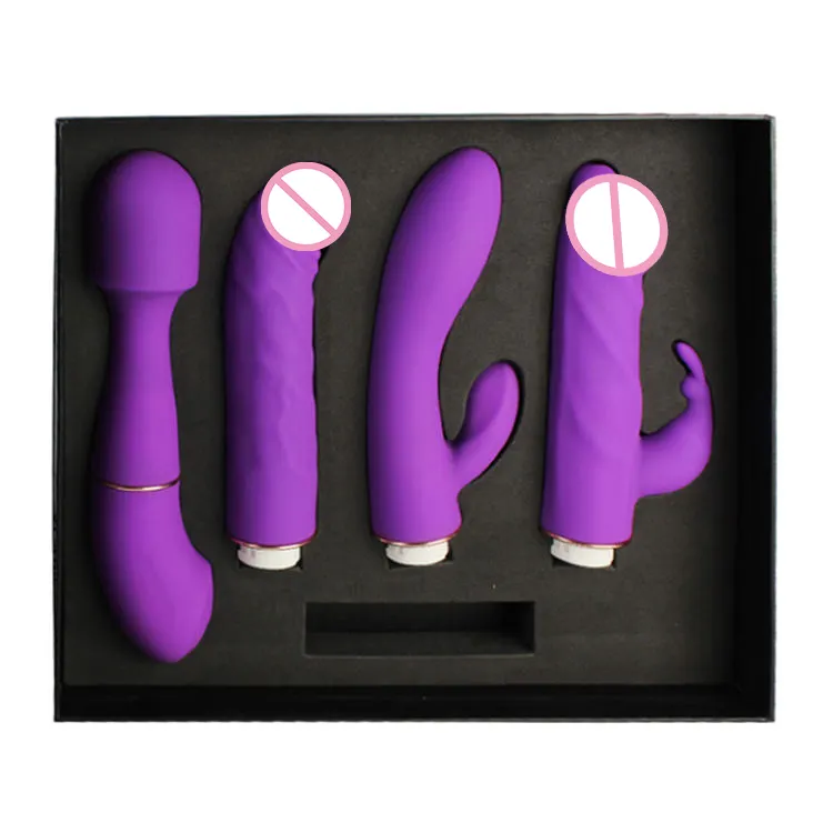 4 In 1 kitleri hediye kutusu dönüşüm şarj sihirli masaj değnek vibratör seks oyuncakları G Spot cinsel klitoris tavşan Dildos vibratör