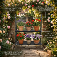 Étagère à plantes en fer galvanisé antirouille à 3 niveaux, résistante aux intempéries, pour jardin extérieur, support pour pot de fleurs, finition noire mate