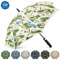 Parapluie de golf à motif de carte de parcours de golf, double toit, résistant au vent, grand parasol, impression personnalisée du terrain de golf, cadeau pour golfeur