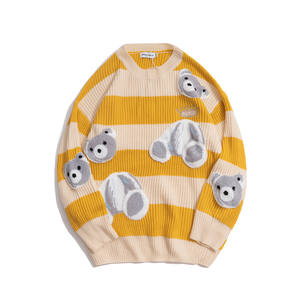 Design de mode hommes couleur bloc pull dessin animé ours <span class=keywords><strong>serviette</strong></span> broderie rayé pull vêtements - Product Image 3