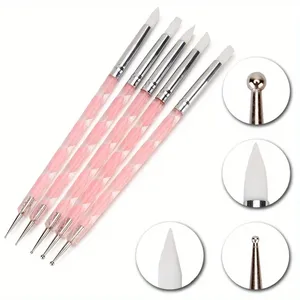 Juego de 5 Herramientas de Acero Inoxidable para Decoración de Uñas, Puntas de Silicona Acrílica de 2 Vías, Bolígrafos para Pintar con Efecto Mármol - Product Image 1