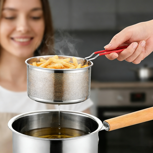 Casserole et poêle à frire en acier inoxydable FLEY, manche en bois avec <span class=keywords><strong>couvercle</strong></span> en verre, ustensiles de cuisine non revêtus, compatibles lave-vaisselle - Product Image 1